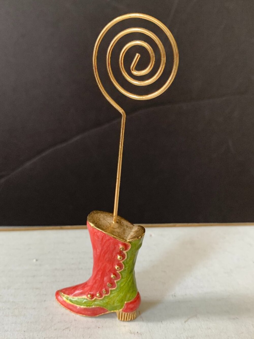 Nicole Miller Note Photo Holder Fancy Enamel Shoe Rhinestone 4.5" tall